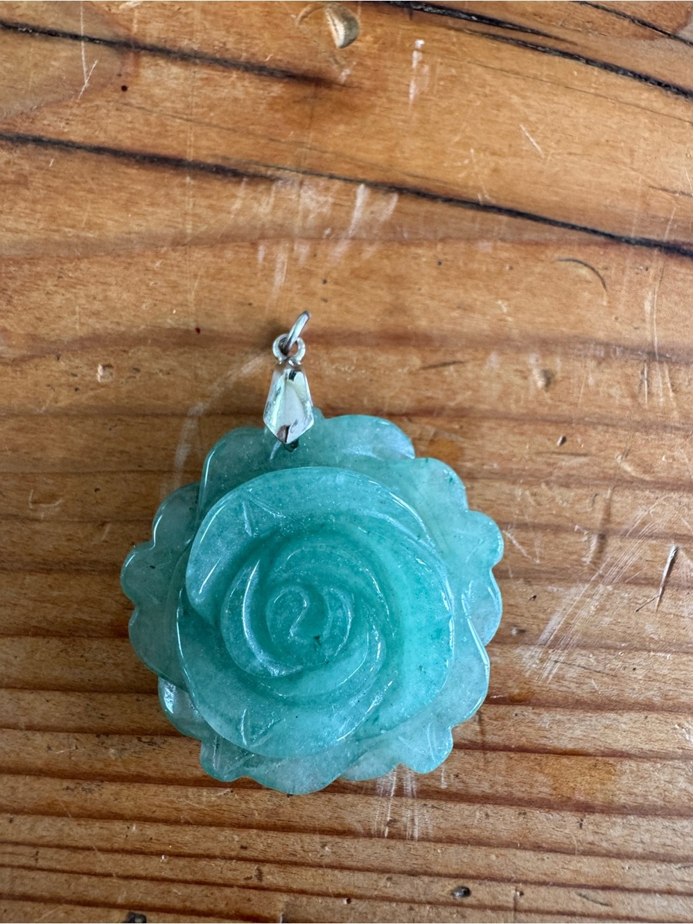 Green Rose Carved Stone Pendant Necklace